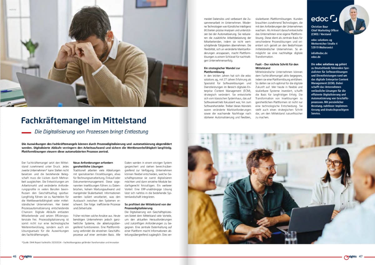 News: edoc im Magazin Insights Mittelstand 2025: Digitalisierung als Antwort auf den Fachkräftemangel