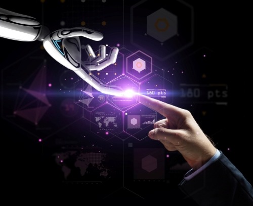 Verbindung und Zusammenarbeit zwischen Mensch und künstlicher Intelligenz bzw. Technologie.