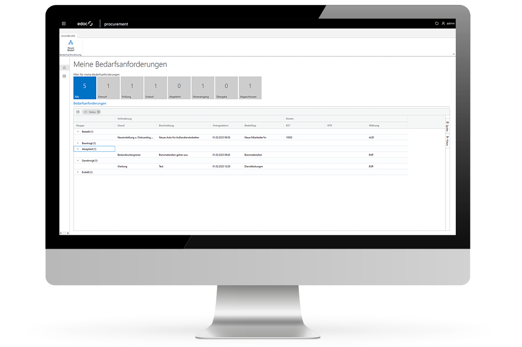 Beschaffungsworkflow mit edoc | Bedarfsanforderung