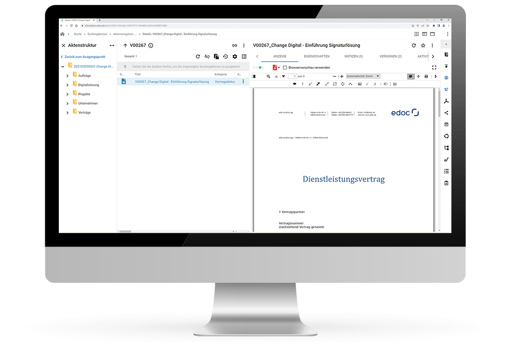 Vertragsmanagement mit edoc | Aktenstruktur