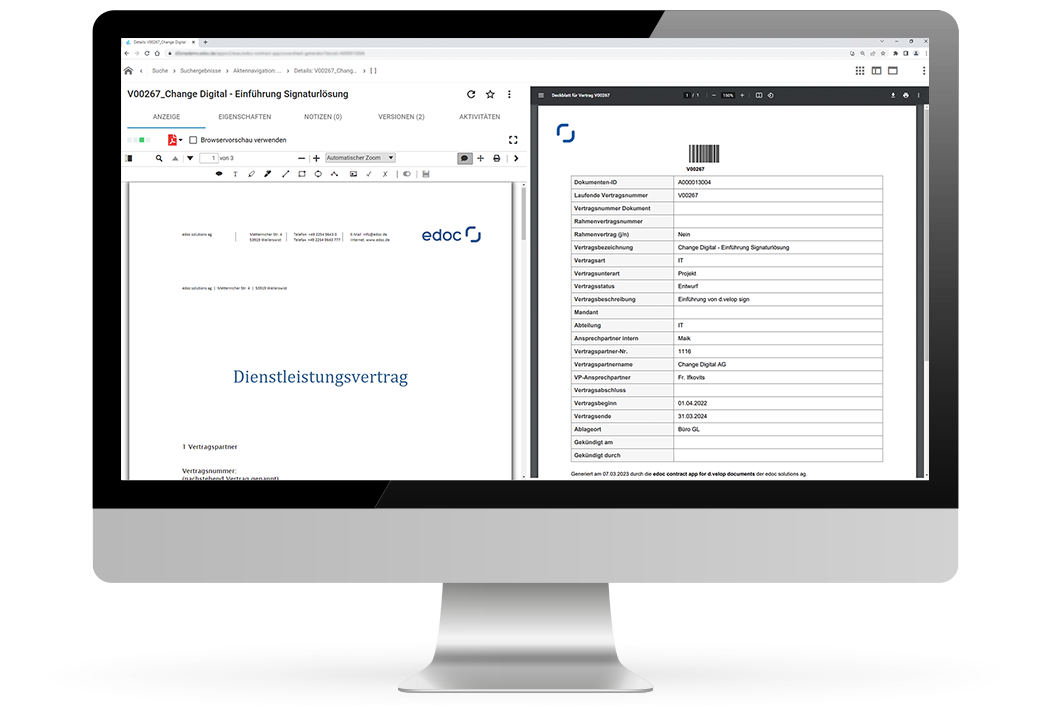 Vertragsmanagement mit edoc | Barcode und Deckblatt