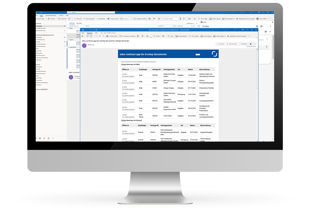 Vertragsmanagement mit edoc | Reminderfunktion in Outlook