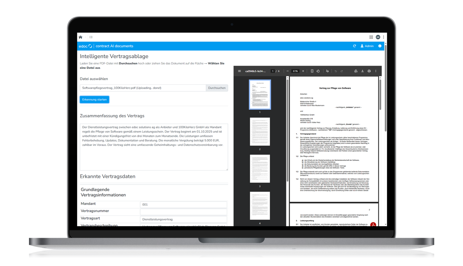 edoc contract Intelligente Ablage eines Vertragsdokuments