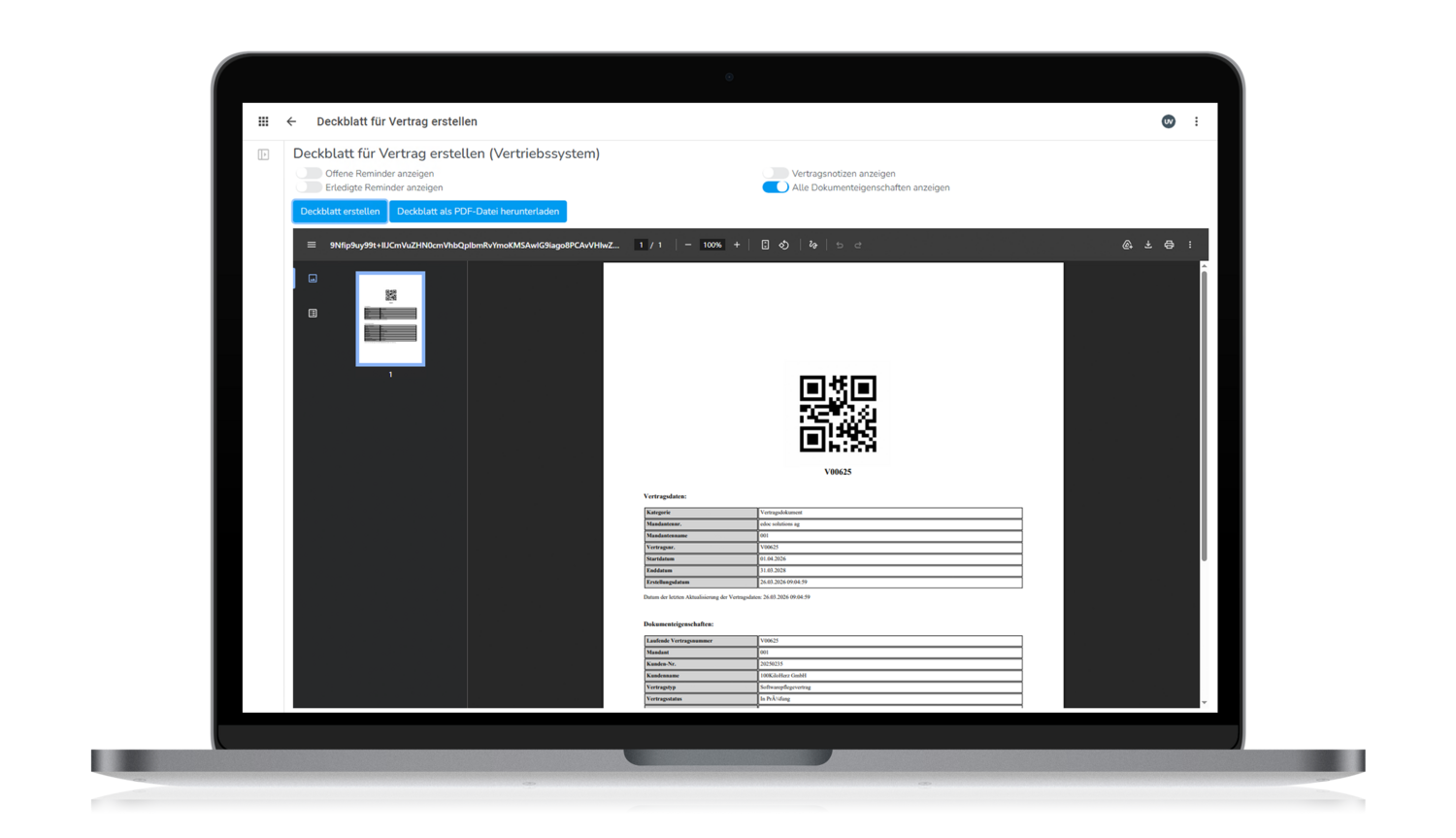 edoc contract Deckblatt in der Software Vertragsmanagament 